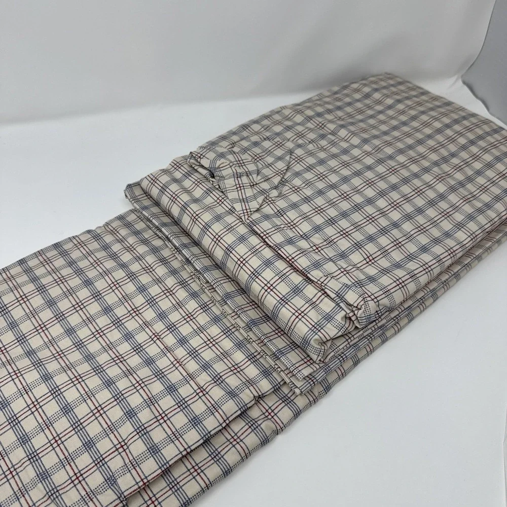 Vtg Wamsutta Harbour Plaid Hunter Twin Sheet Set USA Blue Beige Red Cotton NWT